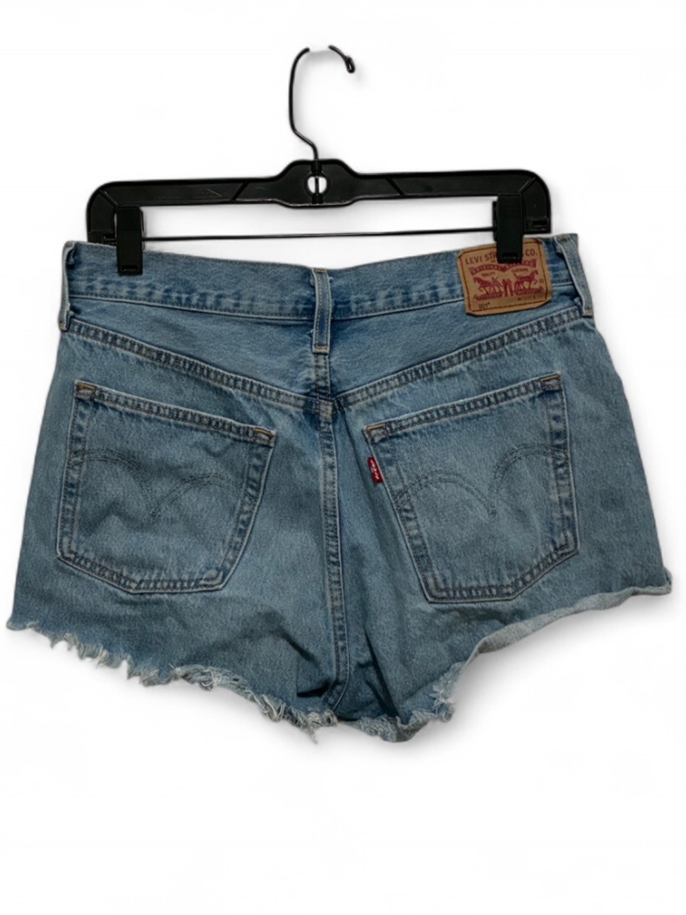 Levi's 502 Light Blue Distressed Denim Button Fly Shorts